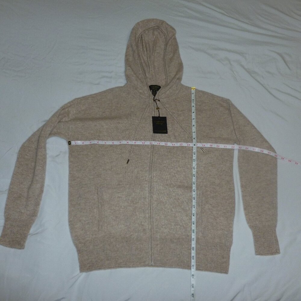 Charter Club Cashmere Long Sleeve Zip Up Hoodie Zipper M Pearl Taupe Cream NWT